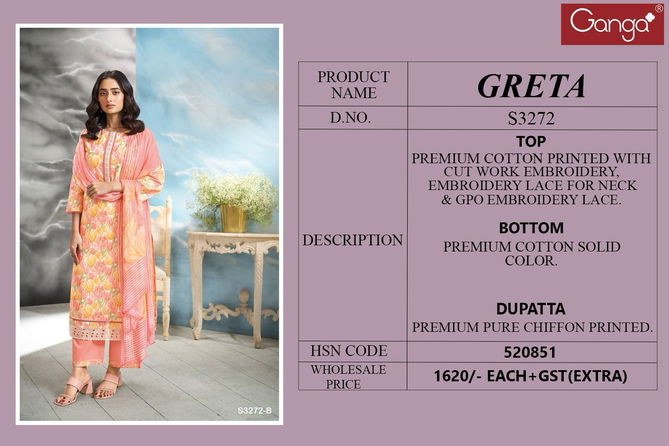 Greta 3272 By Ganga Cotton Printed Dress Material Suppliers In India